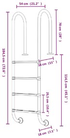 vidaXL Σκάλα Πισίνας 54 x 38 x 184,5 εκ. από Ανοξείδωτο Ατσάλι 304