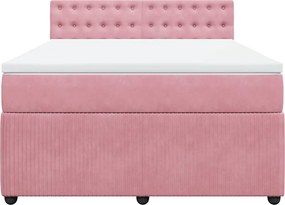 vidaXL Κρεβάτι Boxspring με Στρώμα Ροζ 140x200 εκ. Βελούδινο