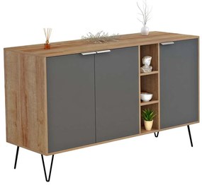 Μπουφές Cabron HM8874.11 Με Πόδια 142x40x83cm Natural-Anthracite Melamine, Metal