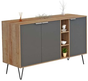 Μπουφές Cabron HM8874.11 Με Πόδια 142x40x83cm Natural-Anthracite Μελαμίνη,Μέταλλο