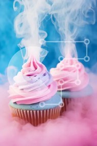 Intra Συλλεκτικό Ξύλινο Παζλ Plywood  4mm - Cupcakes με ροζ και μπλε πάγωμα σε καπνό Σε Ξύλινο Κουτί - Διαστάσεις: 10x10 cm – 25 κομμάτια