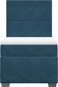 vidaXL Κρεβάτι Boxspring με Στρώμα Μπλε 90x200 εκ. Βελούδινο