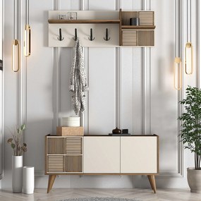 Stewehome Έπιπλο Εισόδου Λευκό με Κρεμάστρες &amp;amp; Ντουλάπι 120x35x60 cm