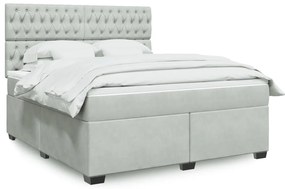 vidaXL Κρεβάτι Boxspring με Στρώμα Ανοιχτό Γκρι 180x200 εκ. Βελούδινο