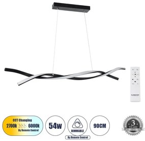MORALES 61275 Κρεμαστό Φωτιστικό Οροφής Design LED CCT 54W 6048lm 200° AC 220-240V-Εναλλαγή Φωτισμού μέσω Τηλεχειρι Globostar 61275 Μαύρο