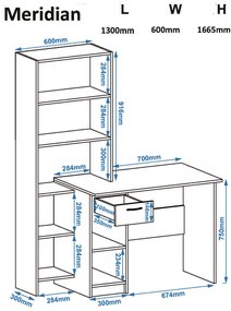 Γραφείο με Βιβλιοθήκη Ρουστίκ/Λευκό MERIDIAN 130x60x167