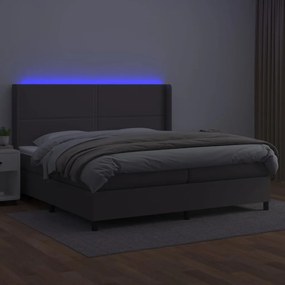 Κρεβάτι Boxspring με Στρώμα &amp; LED Γκρι 200x200 εκ. Συνθ. Δέρμα - Γκρι