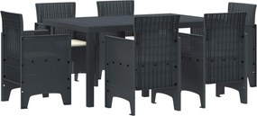 vidaXL Σέτ φαγητού για κήπο 7 τμχ. Ανθρακί Rattan Polt