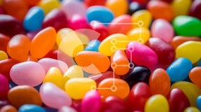 Σετ των 2 Intra Συλλεκτικό Ξύλινο Παζλ Plywood  4mm - Κοντινό πλάνο πολύχρωμων φασολιών ζελέ Σε Ξύλινο Κουτί - Διαστάσεις: 10x10 cm – 25 κομμάτια