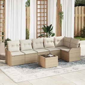 vidaXL Σετ Καναπέ Κήπου με μαξιλάρι 7 pcs Μπεζ Πολυ ράταν