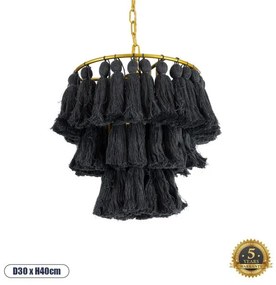 Boho Κρεμαστό Φωτιστικό Οροφής Μονόφωτο 02087 GloboStar-2087-Μαύρο-Χρυσό 2087