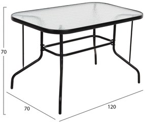 Τραπέζι ADAM C5679.03 Μεταλλικό Μαύρο με Γυάλινη επιφάνεια 120x70x70Υεκ. 120x70x70 εκ.