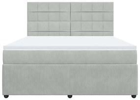 vidaXL Κρεβάτι Boxspring με Στρώμα Ανοιχτό Γκρι 180x200 εκ. Βελούδινο
