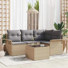 vidaXL Σετ Καναπέ Κήπου με μαξιλάρι 5 pcs Μπεζ Πολυ ράταν