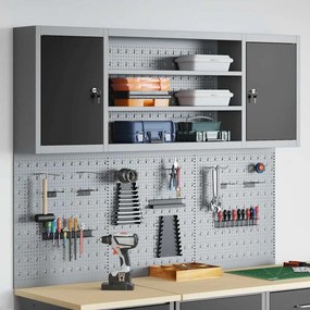 vidaXL Σετ Εργαλείων με 6 Τεμάχια και Πίνακα Pegboard Τοίχου Μαύρο Μέταλλο