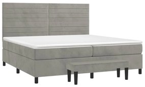 vidaXL Κρεβάτι Boxspring με Στρώμα Ανοιχτό Γκρι 200x200 εκ. Βελούδινο