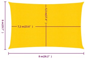 vidaXL Πανί Σκίασης Ορθογώνιο Κίτρινο 6x8 μ. HDPE 160 γρ./μ²