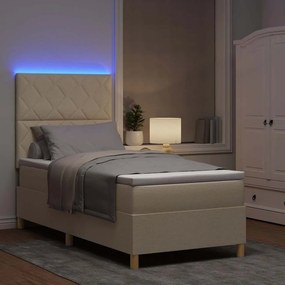 vidaXL LED Κρεβάτι με βάθρο με κεφαλάρι Κρεμ 90 x 190 cm ύφασμα