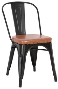 Ε5191Ρ,14Μ RELIX Καρέκλα, Μέταλλο Βαφή Μαύρο Matte, Pu Camel  45x51x82cm Καρέκλα Στοιβαζόμενη,  Μαύρο/Καφέ,  Μέταλλο/PVC - PU, , 1 Τεμάχιο