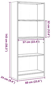 Βιβλιοθήκη Γυαλιστερό Λευκό 60x24x143 εκ. Επεξεργασμένο Ξύλο - Λευκό
