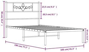 Πλαίσιο Κρεβατιού με Κεφαλάρι Μαύρο 100 x 190 εκ. Μεταλλικό - Μαύρο