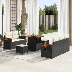 vidaXL Σετ Καναπέ Κήπου 8 pcs Μαύρο και κρεμ 80 x 80 x 71 cm