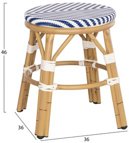 Σκαμπό CHINO C6285.05 Αλουμινίου Bamboo Look με Λευκό - Μπλε Textilene Φ36x46Υ εκ. 36x36x46 εκ.