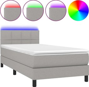 vidaXL Κρεβάτι Boxspring με Στρώμα &amp; LED Αν.Γκρι 100x200 εκ Υφασμάτινο