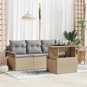 vidaXL Σετ Καναπέ Κήπου με μαξιλάρι 5 pcs Μπεζ Πολυ ράταν