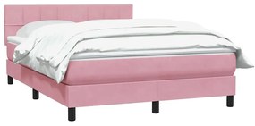 Κρεβάτι Boxspring με Στρώμα Ροζ 140x210 εκ. Βελούδινο - Ροζ