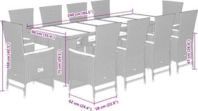 vidaXL Σετ Τραπεζαρίας Κήπου 11 τεμ Μαύρο από Συνθ. Ρατάν με Μαξιλάρια