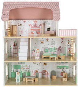 Ξύλινο Κουκλόσπιτο Ροζ KX3053 IKONKA