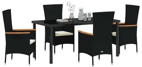 vidaXL Σέτ φαγητού για κήπο με μαξιλάρι 5 pcs Μαύρο Πολυ ράταν