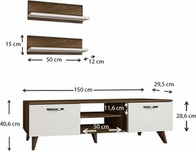 Έπιπλο τηλεόρασης Colin λευκό - καρυδί 150x30x40εκ