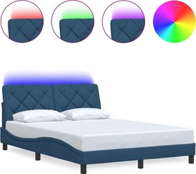 vidaXL Πλαίσιο κρεβατιού με LED χωρίς στρώμα Μπλε 120x200 cm Ύφασμα