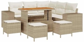 vidaXL Σετ Καναπέ Κήπου με μαξιλάρι 9 pcs Μπεζ συνθετικό ρατάν