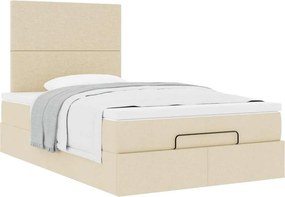 vidaXL Οθωμανικό κρεβάτι με στρώμα Cream 120x190 cm Ύφασμα