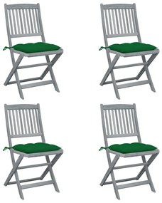 3064583 vidaXL Καρέκλες Εξωτ. Χώρου Πτυσσόμενες 4 τεμ Ξύλο Ακακίας &amp; Μαξιλάρια Πράσινο, 1 Τεμάχιο