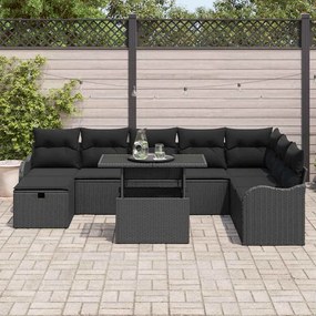 vidaXL Σετ Καναπέ Κήπου με μαξιλάρι 9 pcs Μαύρο Πολυ ράταν