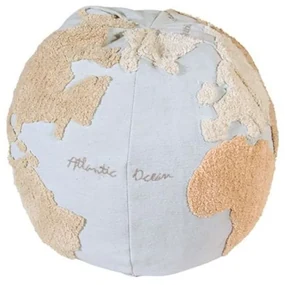 Πουφ Παγκόσμιος Χάρτης LOR-P-WMAP Beige-Light Blue 45Χ50Cm Lorena Canals Βαμβάκι-Μικροφίμπρα