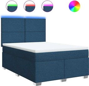 vidaXL Κρεβάτι Boxspring με Στρώμα Μπλε 140x190 εκ. Υφασμάτινο