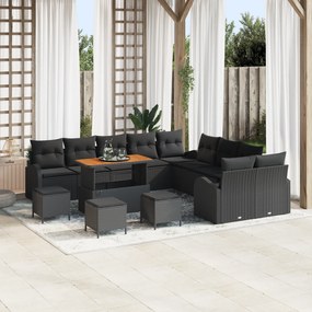vidaXL Set Καναπέ Κήπου  14 Τεμαχίων με Μάξιλα Μαύρο Συνθετικό Ρατάν Ακακία
