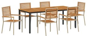 vidaXL Σέτ φαγητού για κήπο 7 pcs Μπεζ, Καφέ 200 x 100 x 75 cm