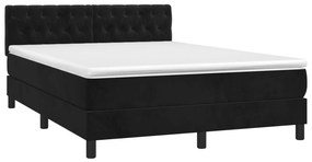 vidaXL Κρεβάτι Boxspring με Στρώμα &amp; LED Μαύρο 140x200 εκ. Βελούδινο