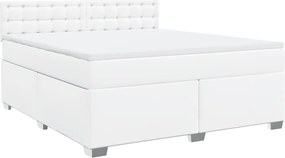 vidaXL Κρεβάτι Boxspring με Στρώμα Λευκό 180x200 εκ. Συνθετικό Δέρμα