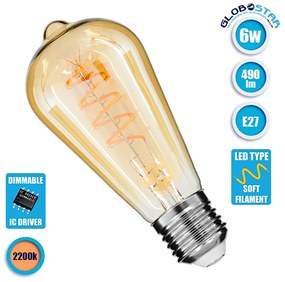 GloboStar LED E27 Αχλάδι FILAMENT 6W Edison Gold Smoked Μελί Θερμό Λευκό