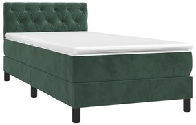 Κρεβάτι Boxspring με Στρώμα Σκούρο Πράσινο 80x200 εκ. Βελούδινο - Πράσινο