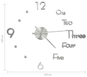 vidaXL Ρολόι Τοίχου Τρισδιάστατο Μοντέρνο Ασημί 100 εκ. XXL