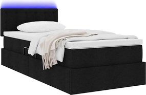 vidaXL LED Κρεβάτι αποθήκευσης με στρώμα Μαύρο 100 x 200 cm Ύφασμα