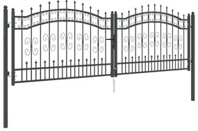 vidaXL Πύλη Φράχτη με Στρογγυλή Κορυφή Γκρι 305 x 100 εκ. Ατσάλι